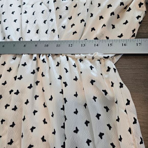 Monique Lhuillier Silk Dress Womens Sz 6 White Butterfly Midi Faux Wrap No Belt - Picture 12 of 16